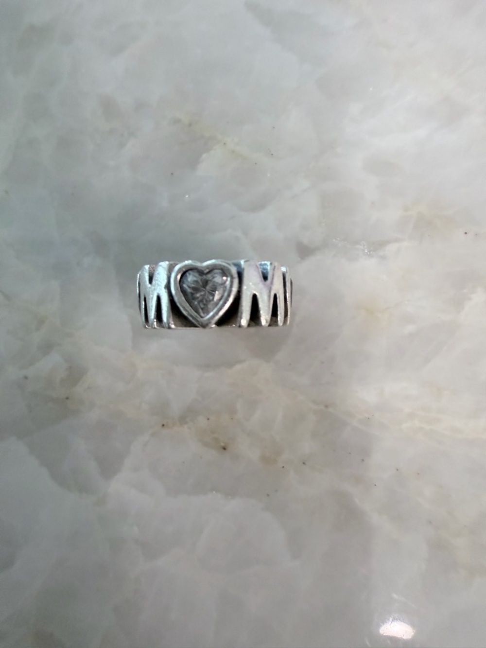 Pandora Silver MOM Bracelet Charm with Clear Heart Stone - Picture 3 of 3